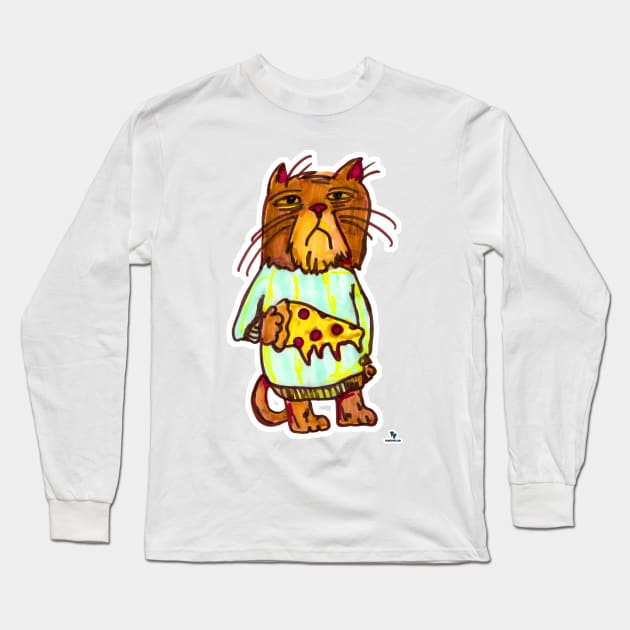 Grumpy Pizza Pet Funny Cat Art Design Long Sleeve T-Shirt by Tshirtfort